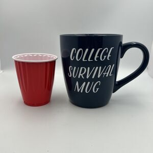Clay Art College Survival Mug 48 oz Navy Blue Oversized Ceramic Coffee Cup Gift